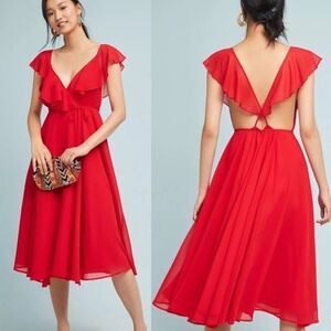 Yumi Kim Red Wrap Midi Ruffle Dress
